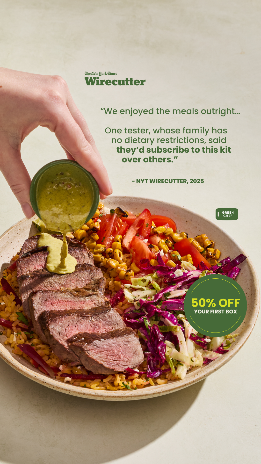 Green Chef is NYT Wirecutter’s pick for best meal kit for alternative diets, with Mediterranean, Gluten-Free, and more.