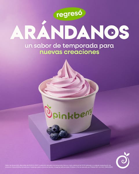 Volvió arándanos a Pinkberry 💜✨ Disfruta el regreso de tu sabor de temporada favorito y crea algo delicioso