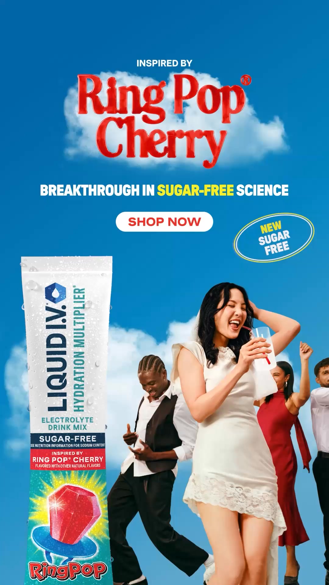 Iconic Ring Pop® Cherry flavor meets our breakthrough sugar‑free hydration science, backed by 10 clinical trials.