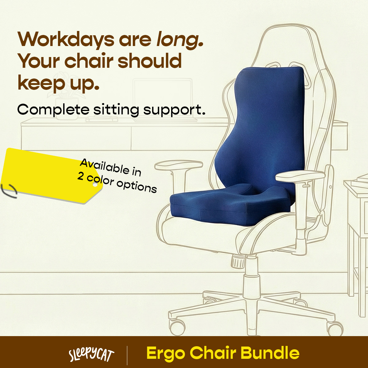 Ergo Chair Bundle provides targeted comfort for long sitting hours, works well with office, gaming, dining & wheelchairs