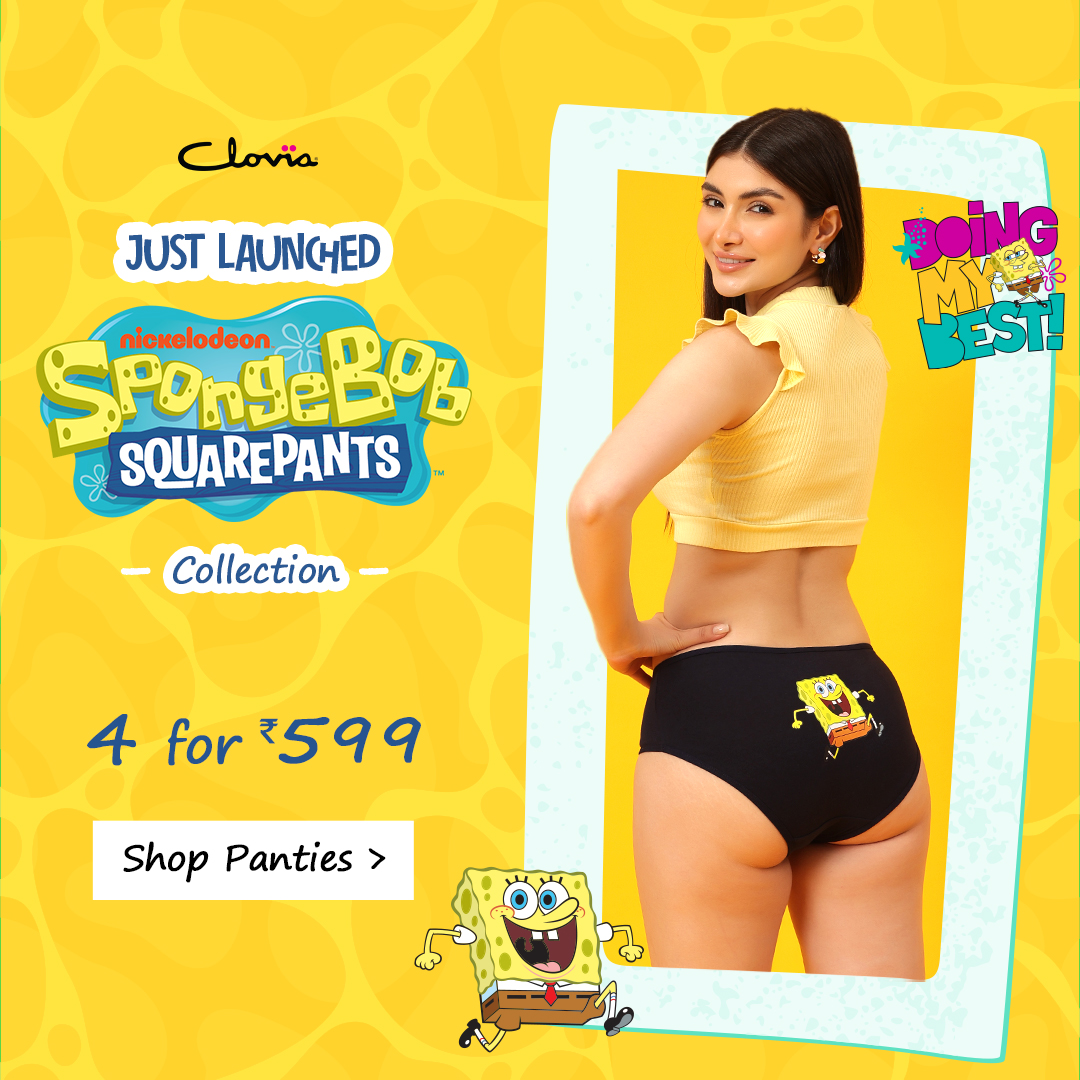 💛 Who lives in a pineapple under the sea? And now in your panty drawer! 👀
Clovia's newest launch Spongebob SquarePants Panties!