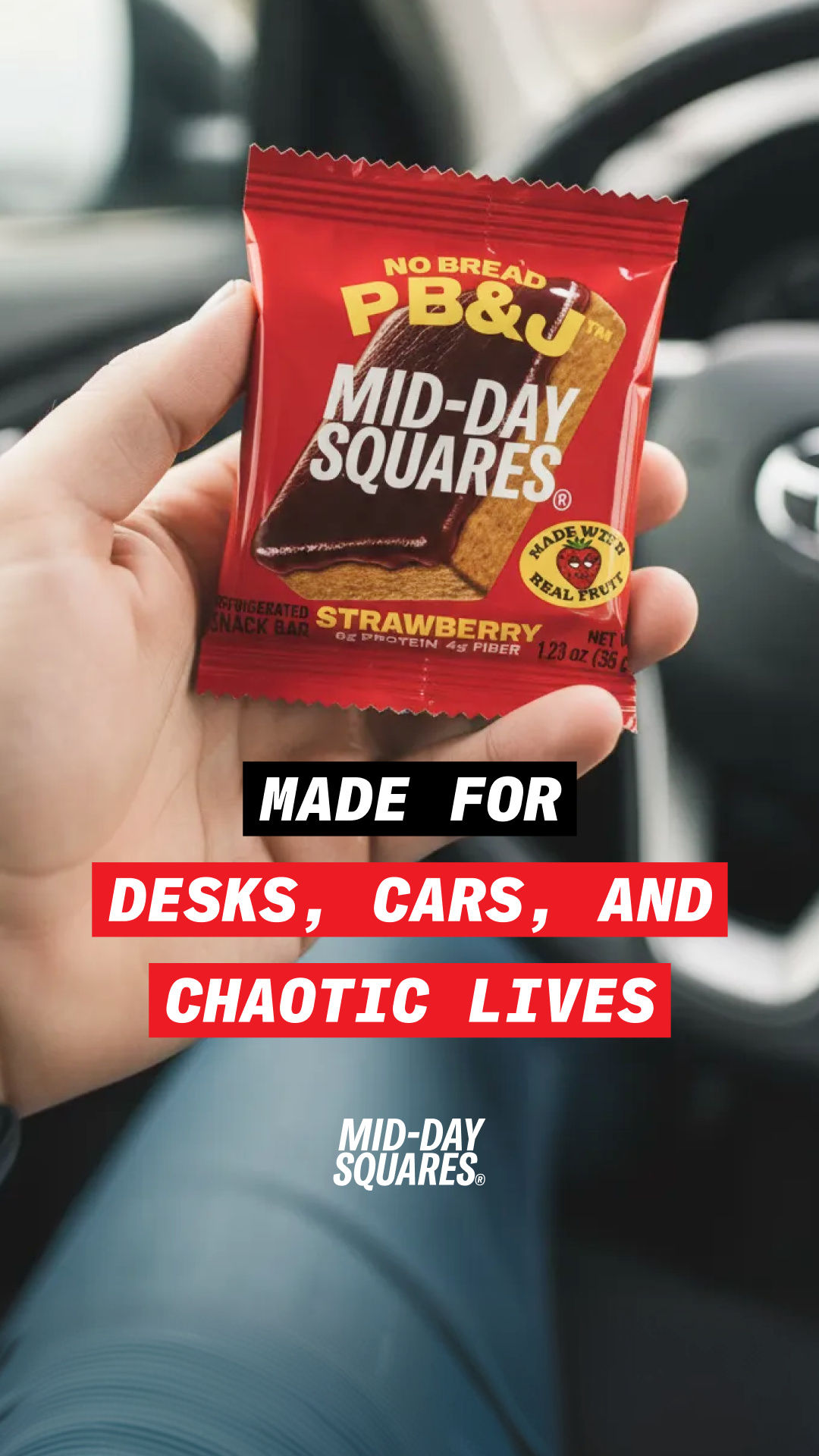 Your desk snack just leveled up.

Mid-Day Squares PB&J is easy to keep on hand when hunger strikes between meetings.

✔ Made with real fruit
✔ Protein + fiber to keep you satisfied
✔ No preservatives or artificial flavor