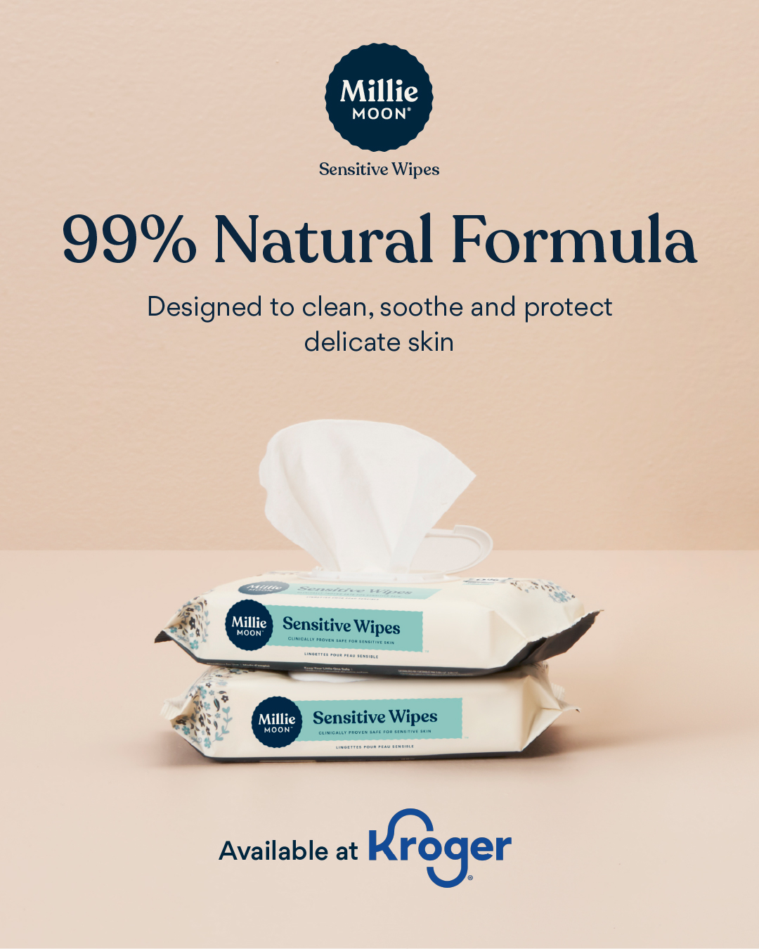 Designed to clean, soothe and protect delicate skin. Millie Moon Sensitive Baby Wipes are made with a 99% Natural Formula and extracts of nourishing aloe, avocado and marigold.

✨ Dermatologist tested safe on sensitive s
