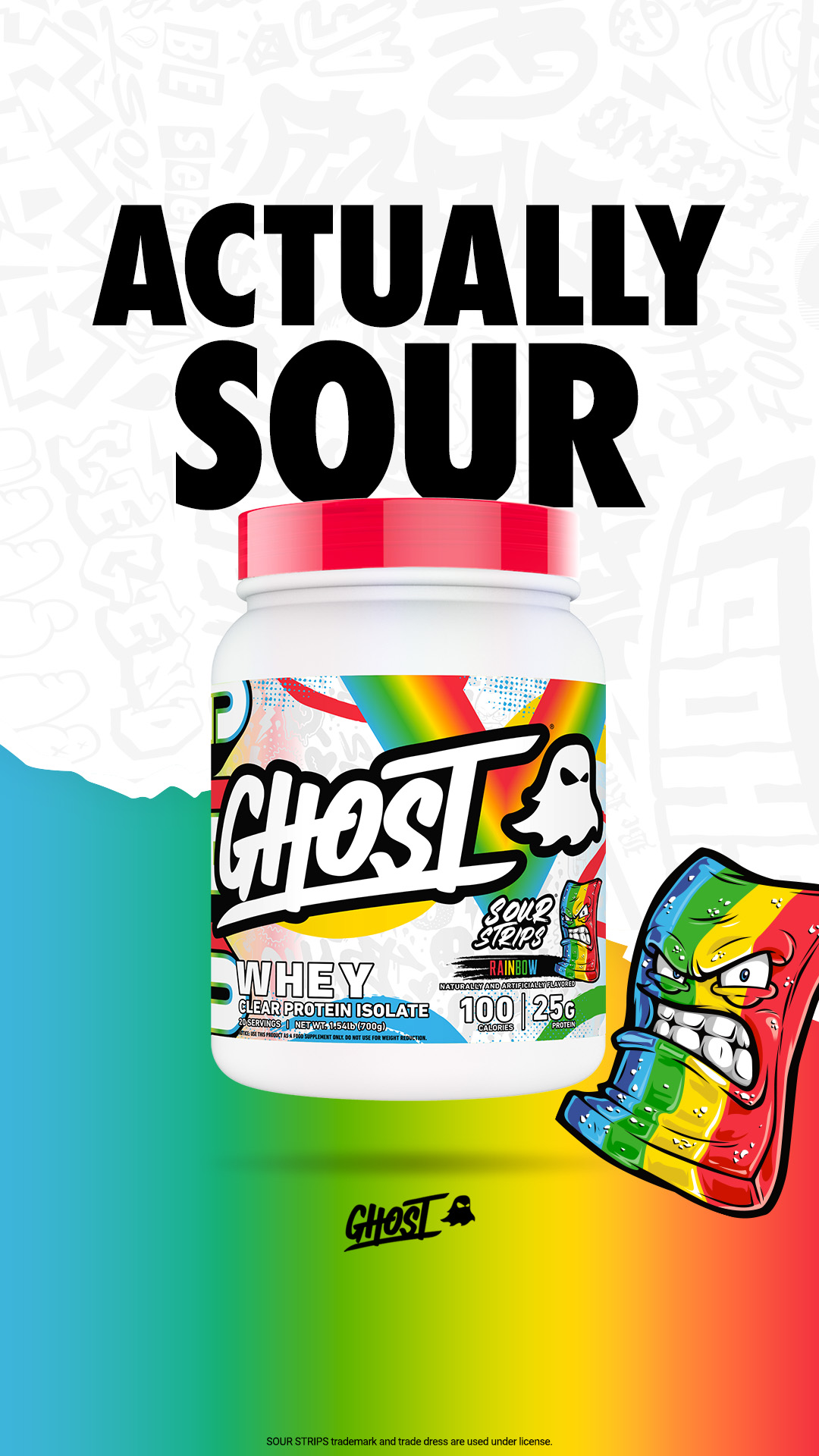 DON'T BE SOUR... 

Cop the epic GHOST® x SOUR STRIPS® “RAINBOW" collab in CLEAR WHEY, BCAA & LEGEND pre now.