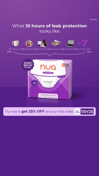 Need a simple switch for long, stress-free period days? Choose Nua’s Comfort Period Panties promise up to 10 hours of leak protection with Zero Irritation. Try them today & get 25% OFF your first purchase! 
Here’s why th