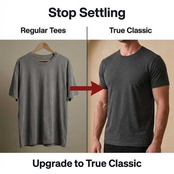 Regular tees hang loose and lose shape after one wash. True Classic tees are designed with an athletic fit that hugs your arms and shoulders perfectly — and stays that way. Feel the difference.