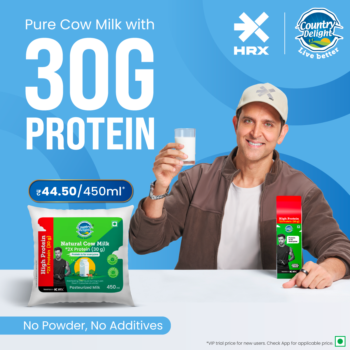 Why Hrithik recommends Country Delight-HRX High Protein Cow Milk for strength & recovery?

✅ 30g Clean, Natural Protein
✅ It's pure Cow Milk with reduced water and fats
✅ No Added Powders
✅ Suitable for ALL Ages
✅ Easy o