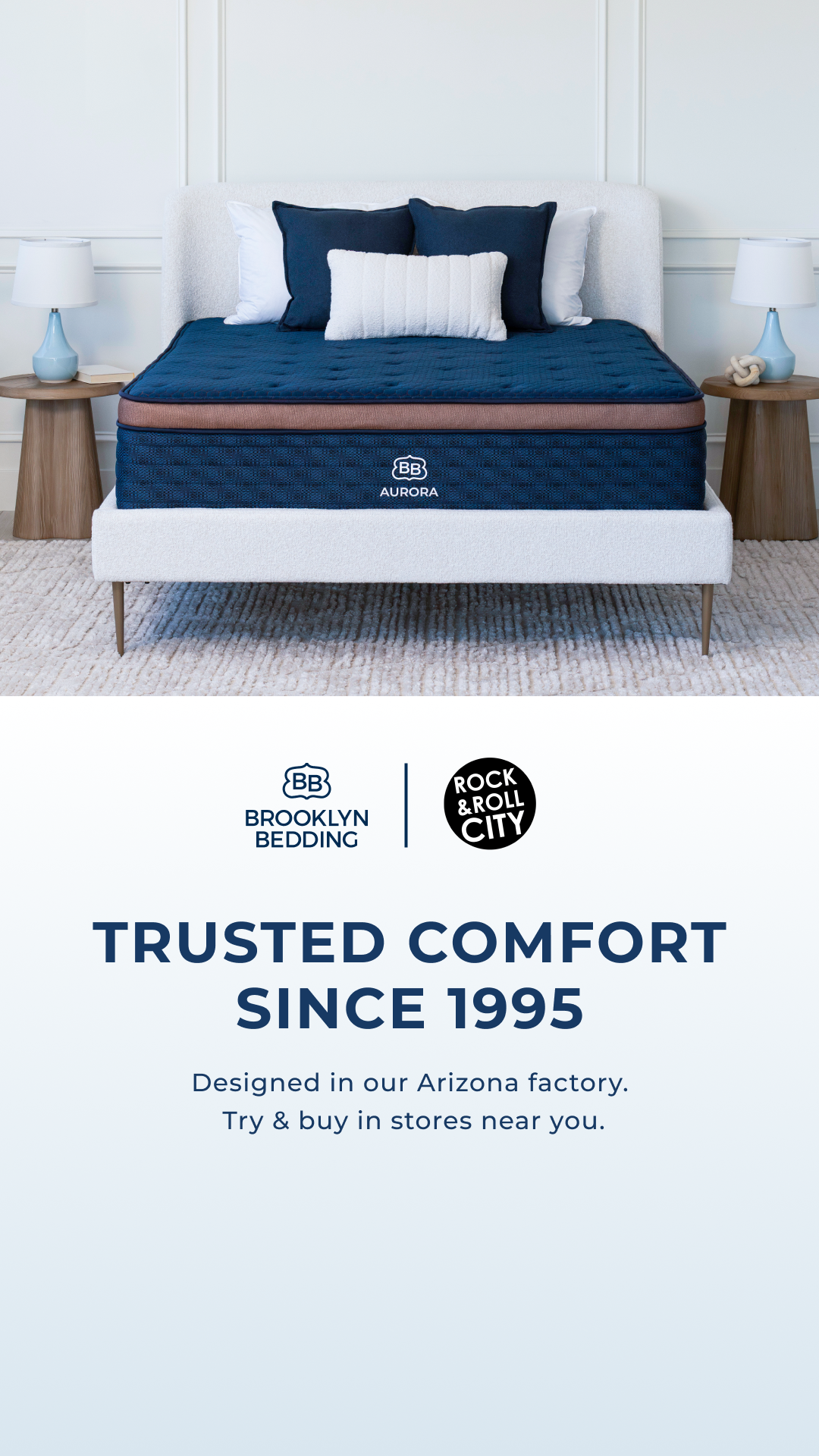 Try our award-winning Brooklyn Bedding mattresses in-store at Rock & Roll City Mattress! Visit a Cleveland or Strongsville showroom near you.