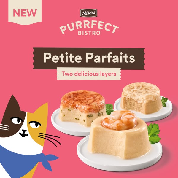 Serve a purrfect plate of creamy mousse in glaze, topped with real meat or seafood, as a starter or treat with new Petite Parfaits by Purrfect Bistro.