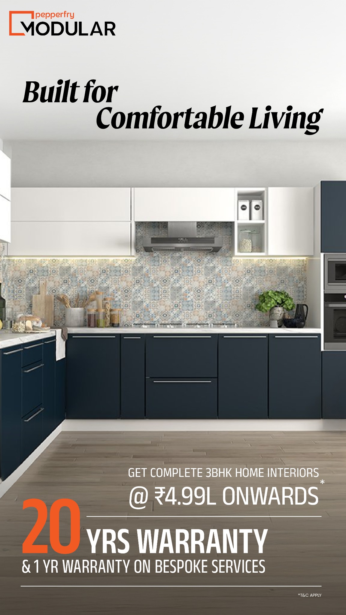 Transform your home with long-lasting modular interiors.
✅ 20-year warranty
✅ 1-year warranty on bespoke services
✅ 3 BHK interiors starting @ ₹4.99L
Upgrade your space with Pepperfry Modular. Book today!