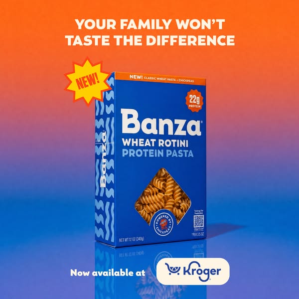 NEW protein pasta made from wheat and chickpeas. 22g of protein. Classic pasta taste. No compromises. Available at Kroger.