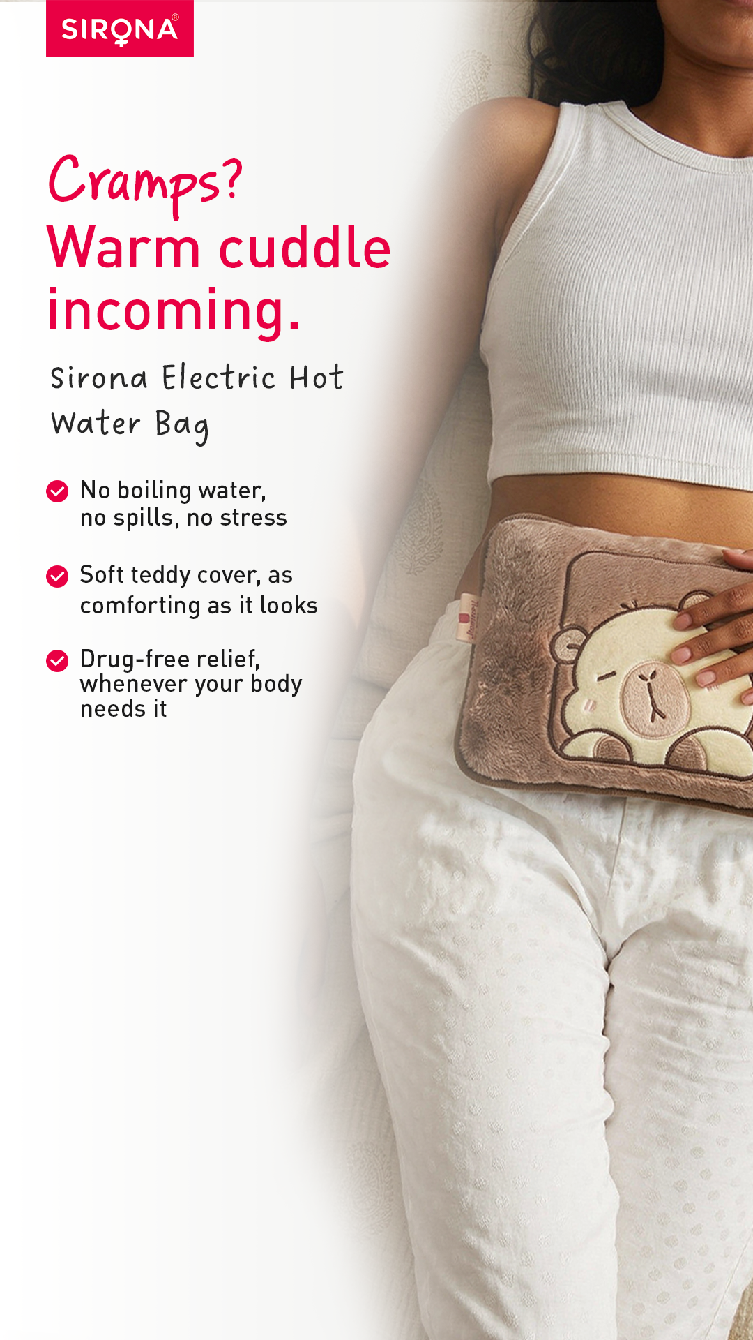 Period cramps. Back pain after a long day. Stiff neck from sleeping wrong. One bag, ten minutes, sorted. 🧸

✅ Warmth that lasts for hours on a single charge 
✅ No boiling, no refills, no fuss 
✅ Soft teddy cover, auto sh