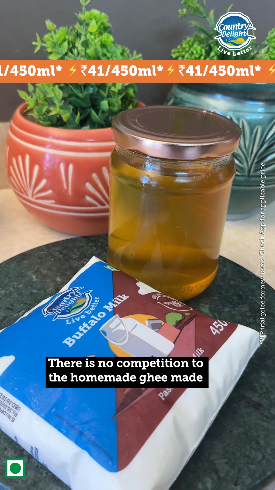 Country Delight Buffalo Milk for thick malai — perfect for desi ghee that tastes like maa ke haath ka magic.