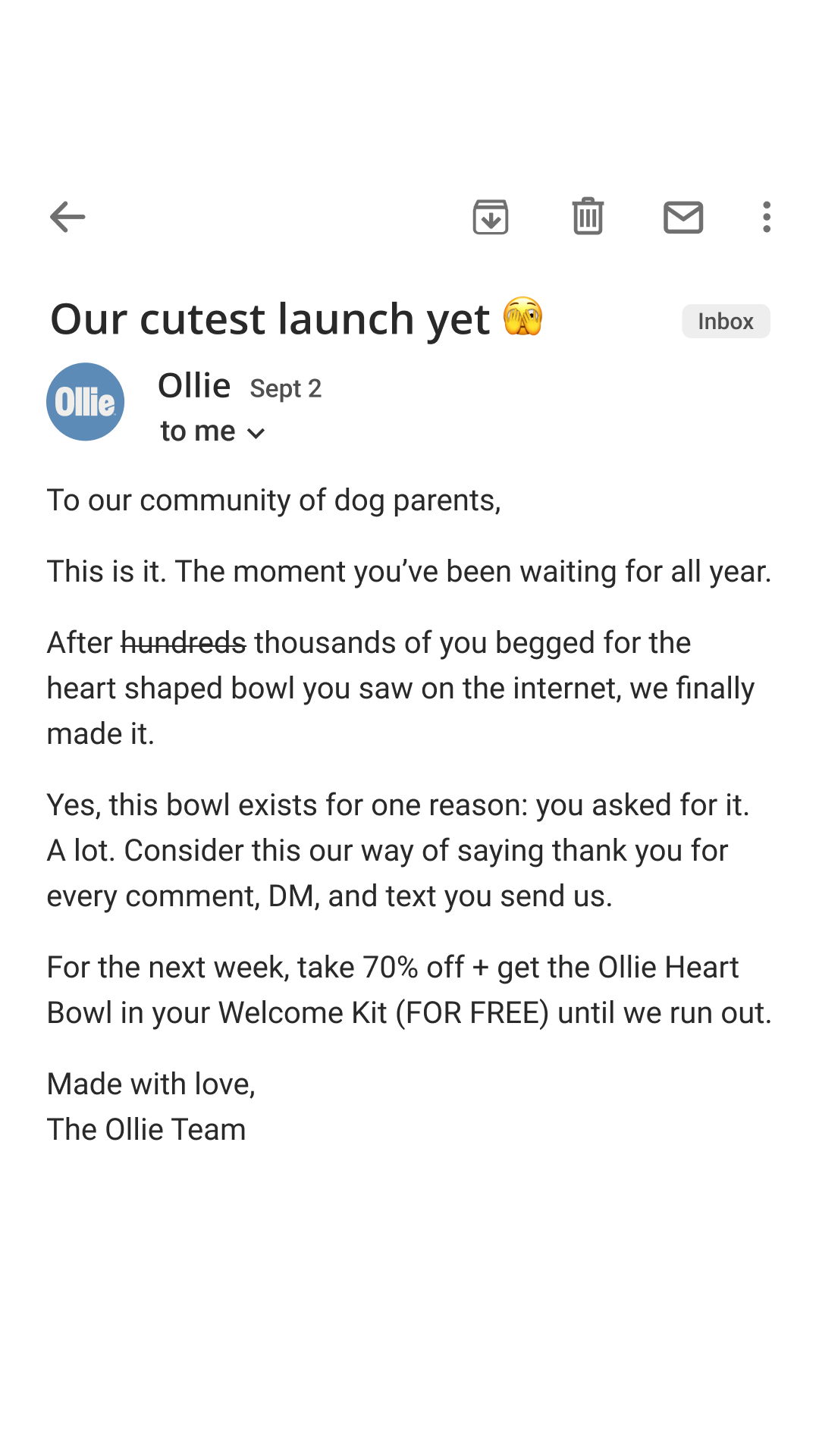 You love them like family. Now you can feed them like it too—with 70% OFF your first Ollie box and a free heart-shaped bowl 🐶❤️

🥩 Made with real, human-grade ingredients
🧑‍⚕️ Formulated with vet nutritionists
🐾 Designed
