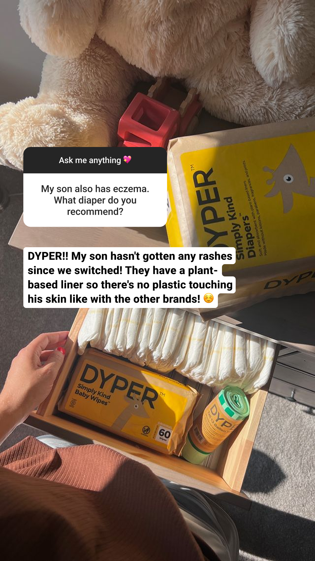 DYPER™ diapers, made with natural fibers touching your baby’s skin and designed for zero rashes and zero leaks!