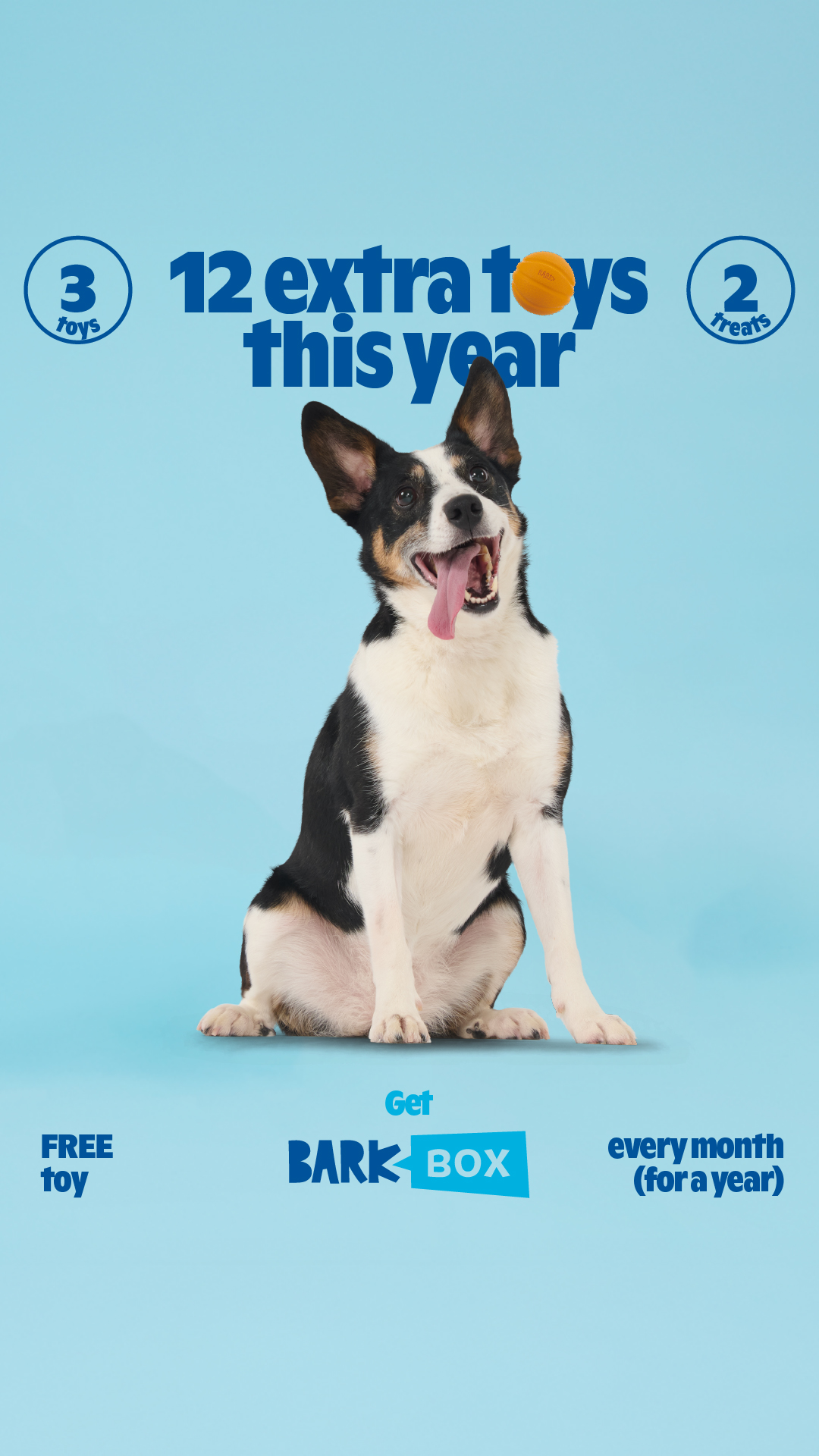 So you’re saying this happens every month? Sign up for BarkBox and get a free toy every month for a year.