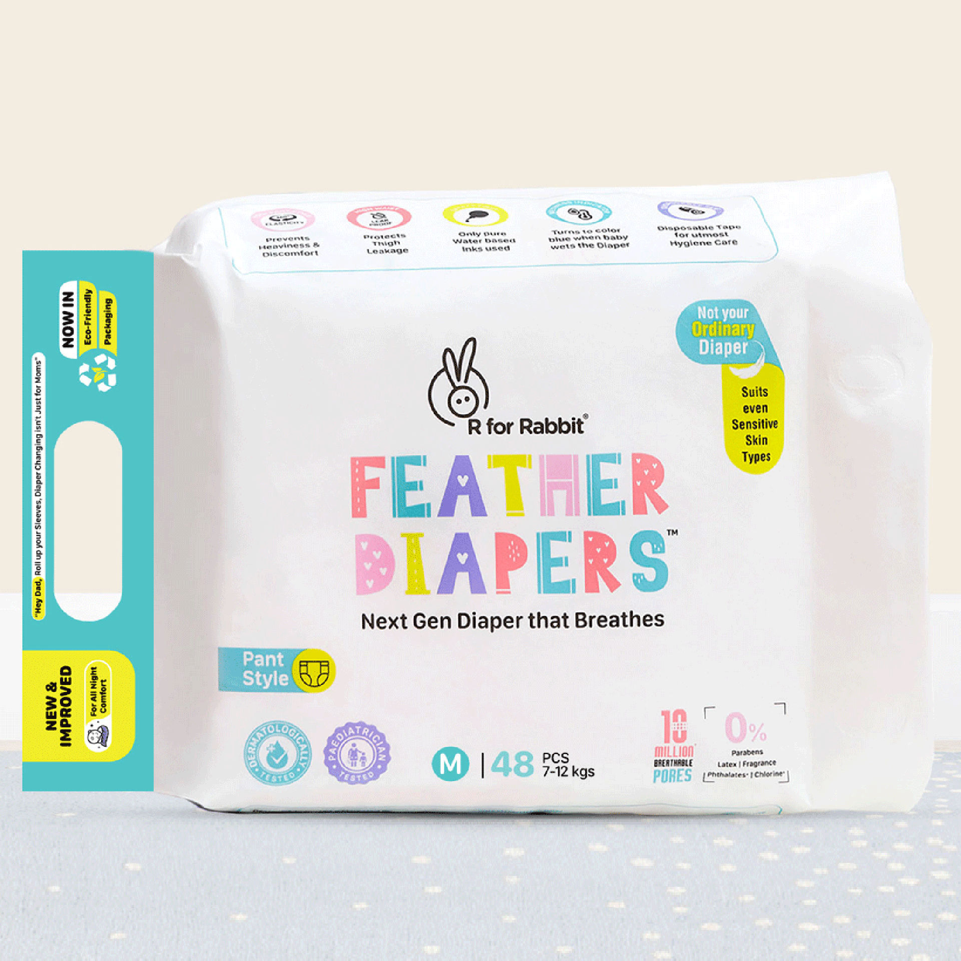 R for Rabbit Pant Diaper (M; 7-12 Kg; 48 Pieces; Suits Even Sensitive Skin Type)