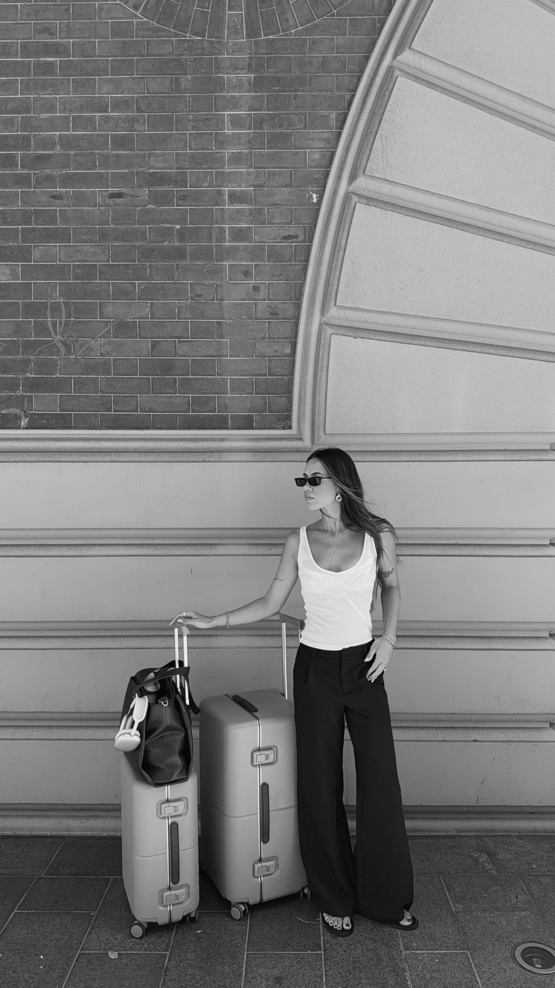 The art of the chic departure ✈️ coloured luggage over black any-day and the warm richness of @july new Juliette Tote in Plum compliments the buttery pistachio green Trunk Set in Willow perfectly 💚