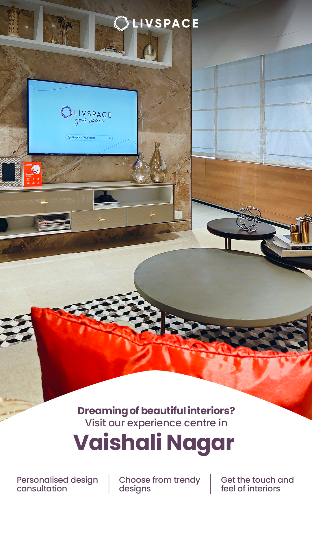 Livspace’s Experience Centre offers a one stop solution for all your home interior needs! Enjoy one on one design consultation and choose interiors from the latest trendy designs!🏠✨

🚚 45-day delivery* 
✅ 146-quality che