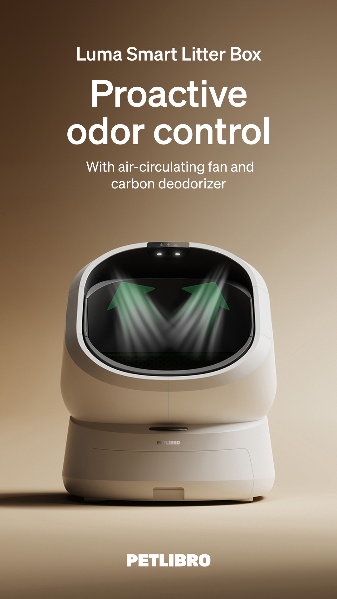 Smell that? Neither do we. 🤫✨ With the new Luma Smart Litter Box, a built-in fan and carbon deodorizer work together to actively trap odors around the clock. 🌸✅