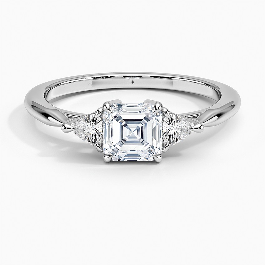 Trillion Cut Three Stone Diamond Engagement Ring with an Asscher Cut Lab Diamond - 18K White Gold
