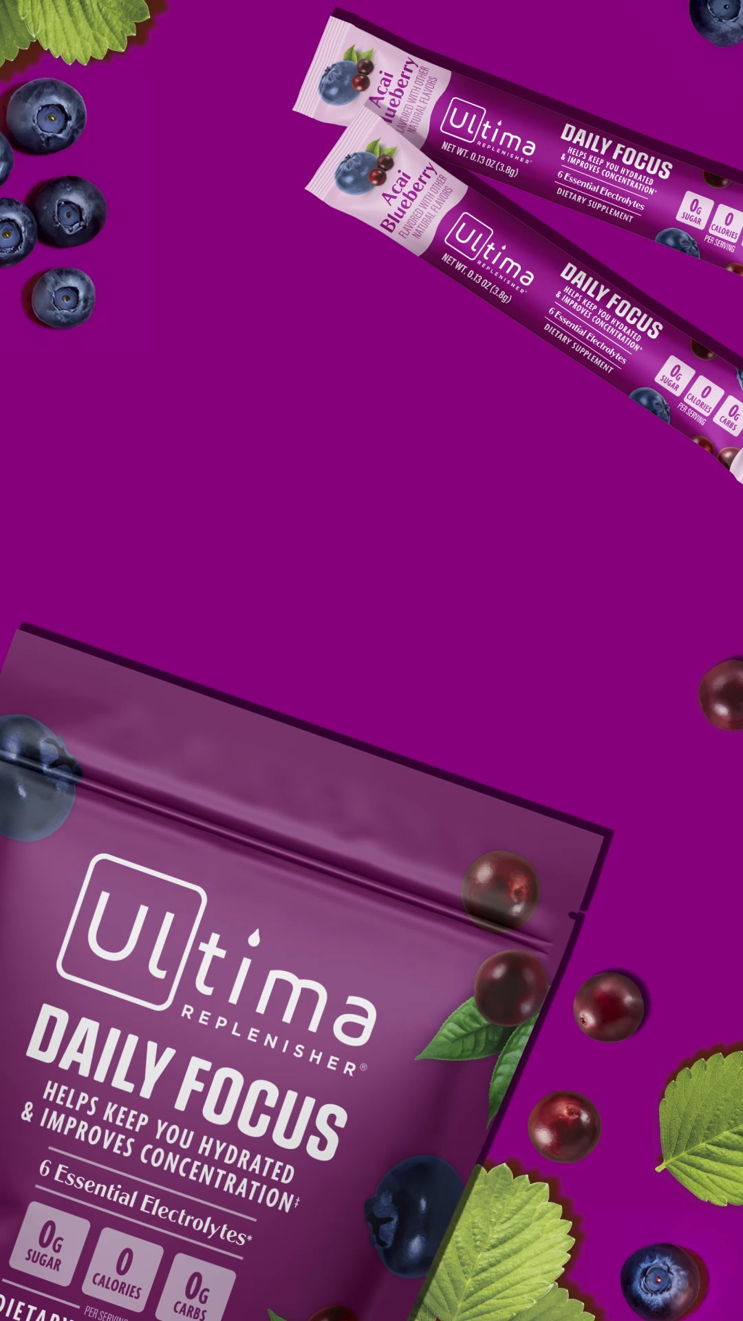 Ultima Daily Focus is electrolytes + natural caffeine from green tea extract, clinically shown to improve focus and concentration.*