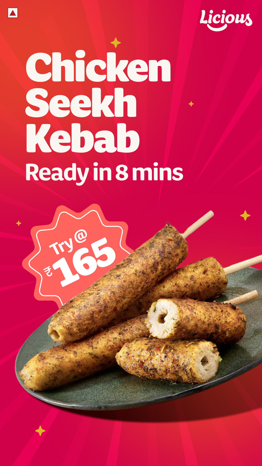 WARNING: Snack Attack Ahead! 🚨 
Get ready for a flavour explosion with Licious Seekh Kebabs - juicy, smoky & loaded with taste! Ready in minutes at just ₹165. Can you resist?