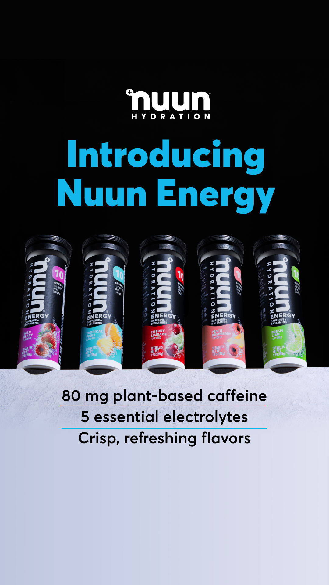 Early starts, long miles—support your toughest moves with Nuun Energy! Our NEW formula combines electrolytes, caffeine and B vitamins.