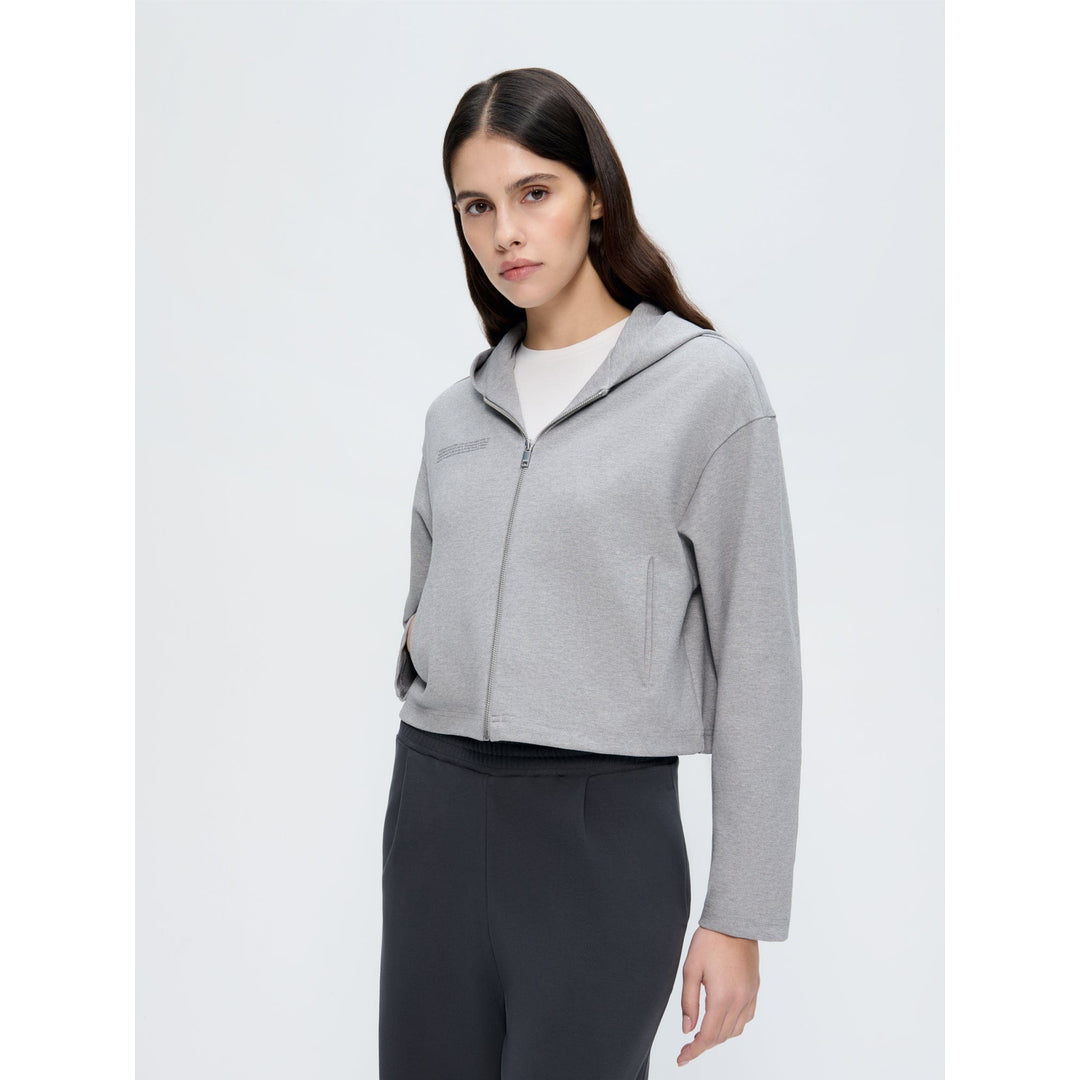 PANGAIA - Womens Double Jersey Cropped Zip Up Hoodie—Grey Marl - XL
