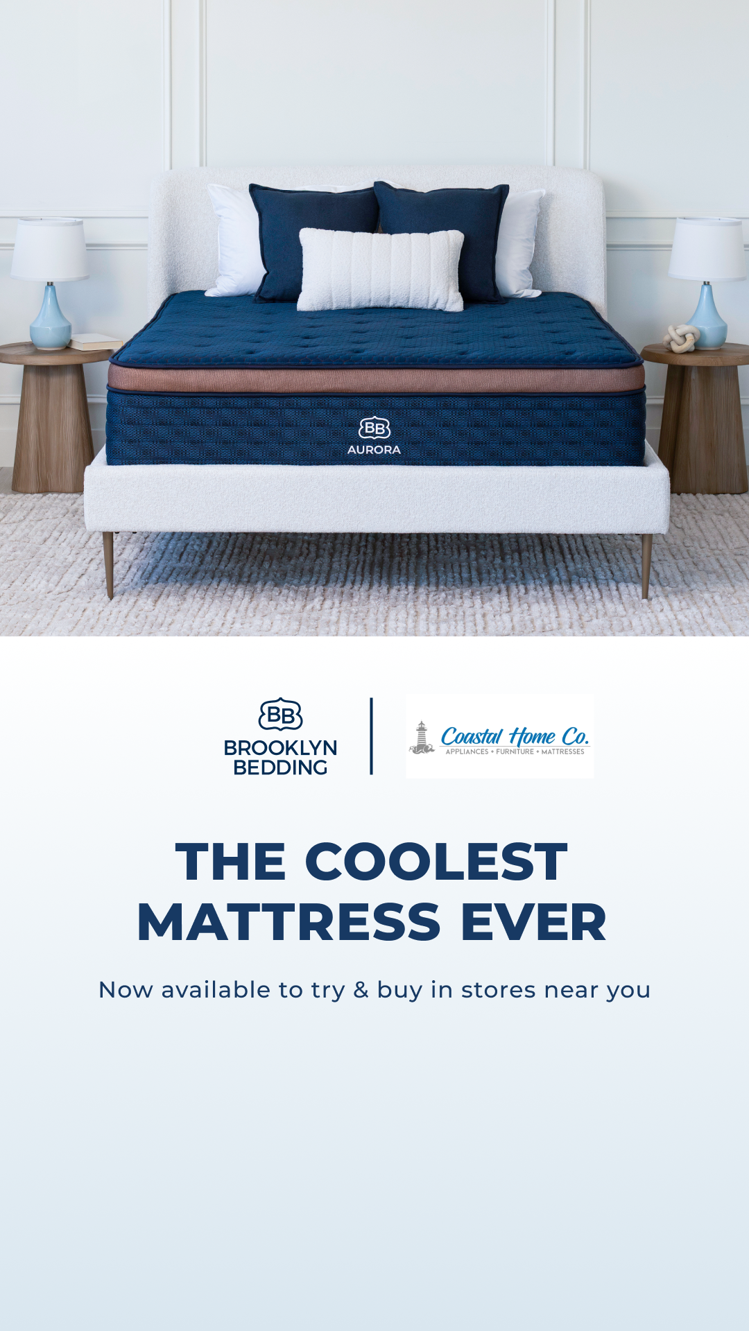 Try our award-winning Brooklyn Bedding mattresses in-store at Coastal Home Co. in Newport! Visit a partner showroom near you.