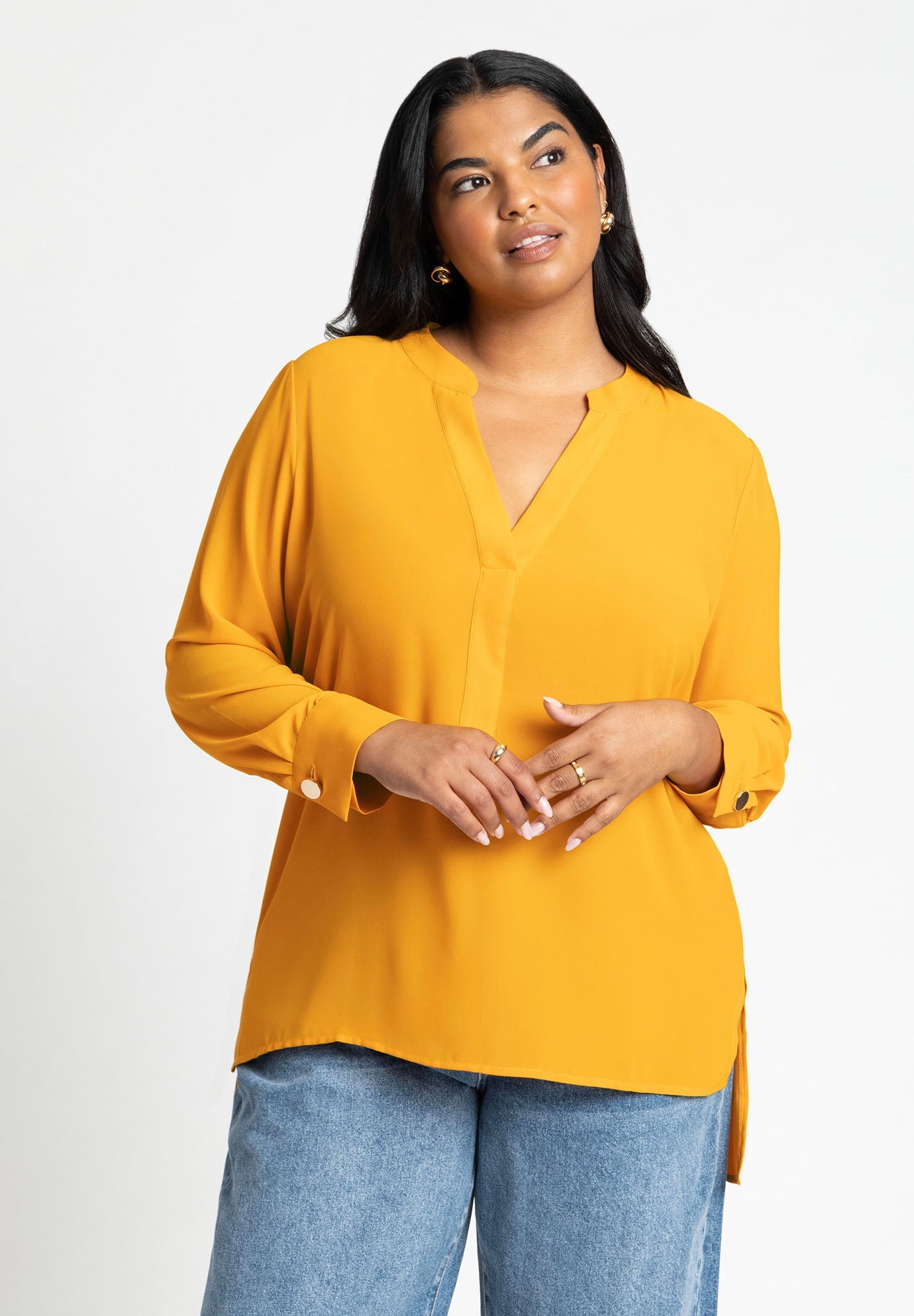 Mandarin Collar Tunic by ELOQUII in Gold (Size 20)