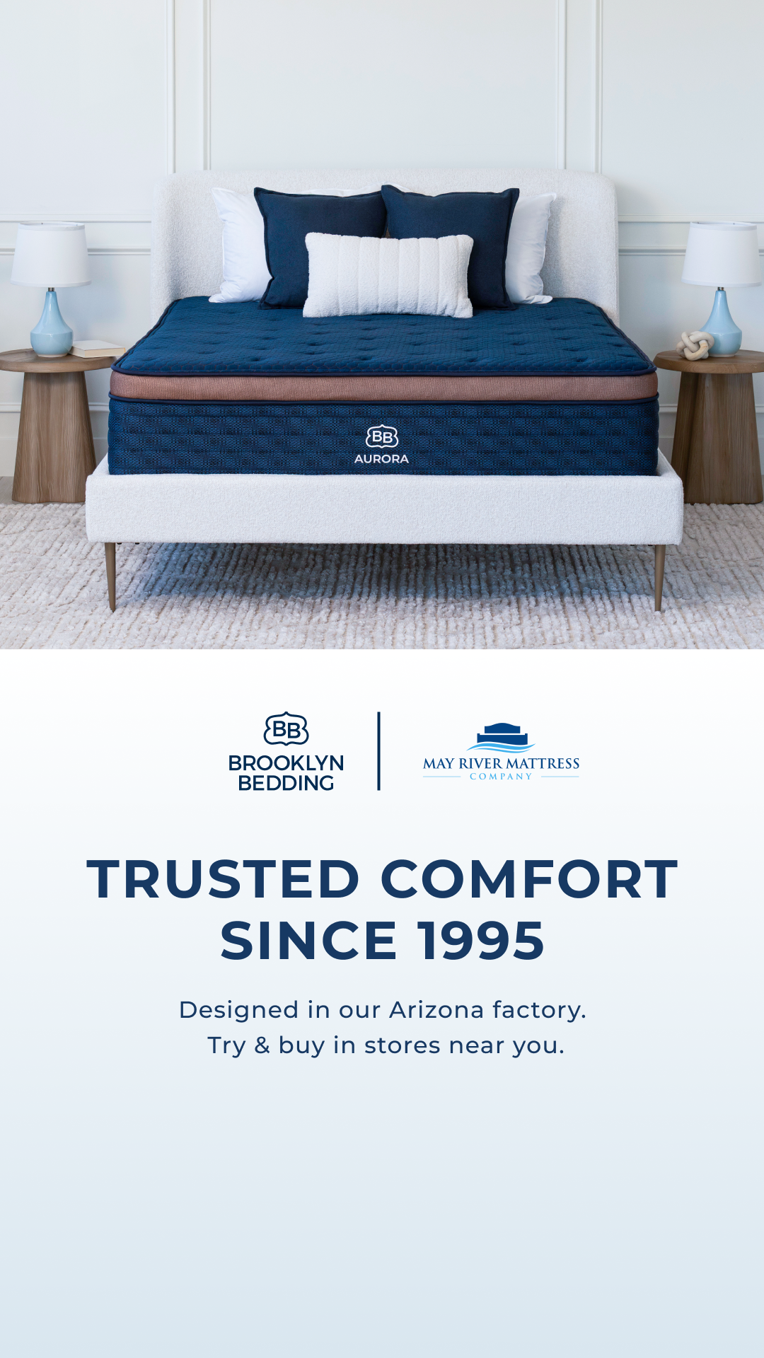Try our award-winning Brooklyn Bedding mattresses in-store at May River in Bluffton! Visit a partner showroom near you.