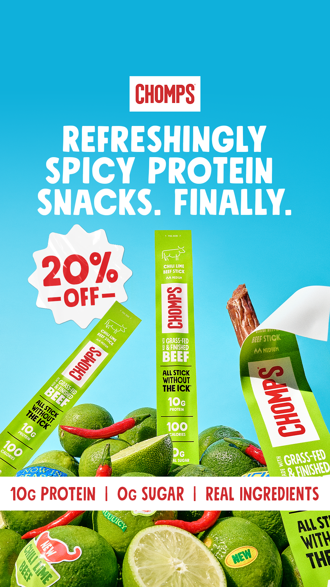 Meet our newest flavor Chili Lime Beef! It has the spiciness you’re looking for that’s cut with a fresh lime taste. Get the bold flavors you want and a  snack you can feel good about enjoying year-round.