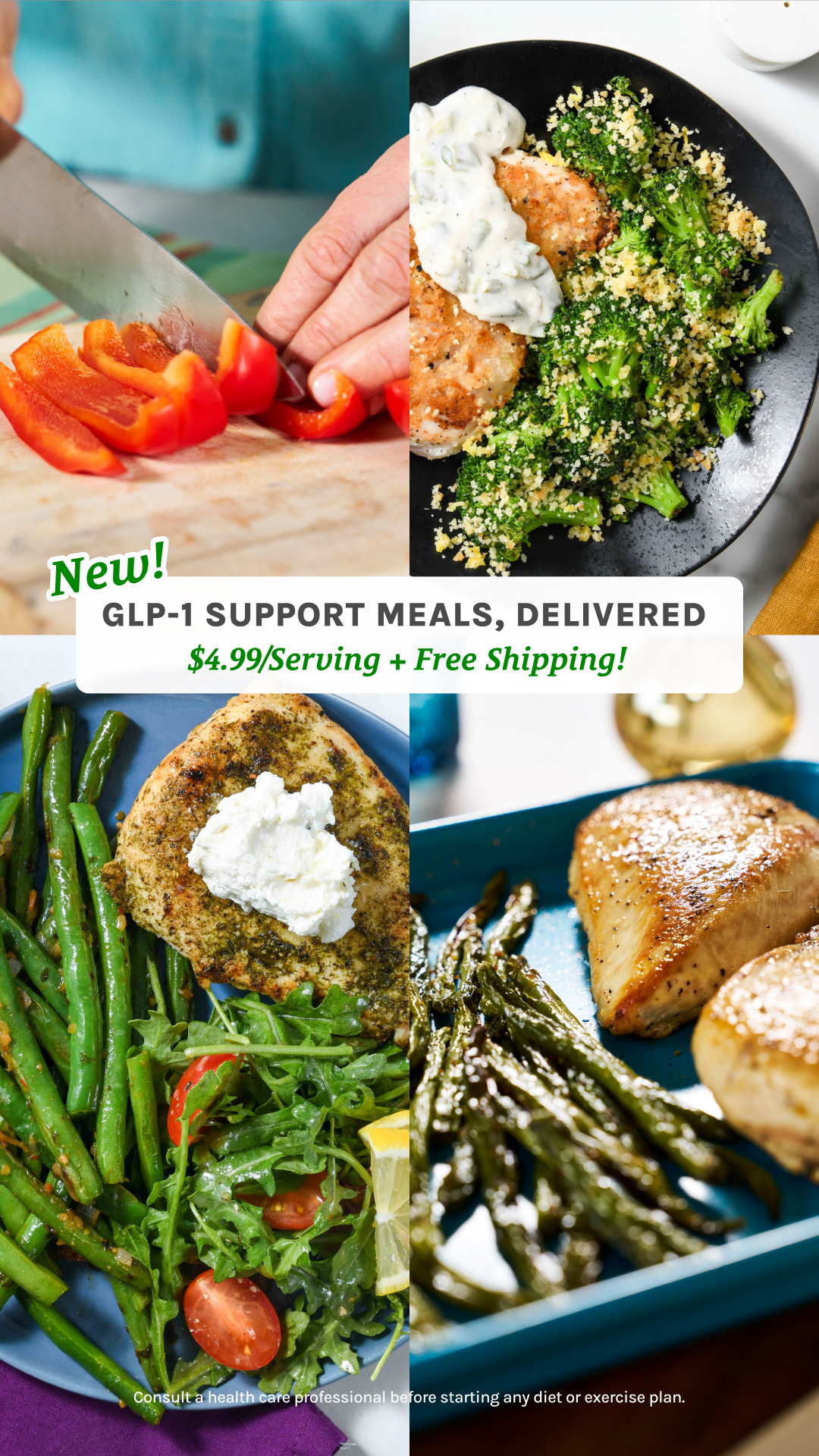 What can you expect from GLP-1 Support meals on the Home Chef menu? 

✅Dietitian-Approved macros
🍗30+g lean protein
⚖️Calories ≤ 625 kcal 
🔥Carbohydrates ≤ 35g total
😌Easy-prep, no-mess options
💸Meals starting at $4.99/S