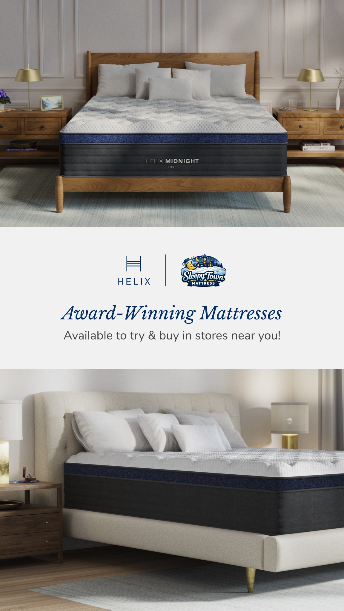 Try Helix mattresses in-store  at Sleepy Town Mattress in Troy! Find a showroom near you.