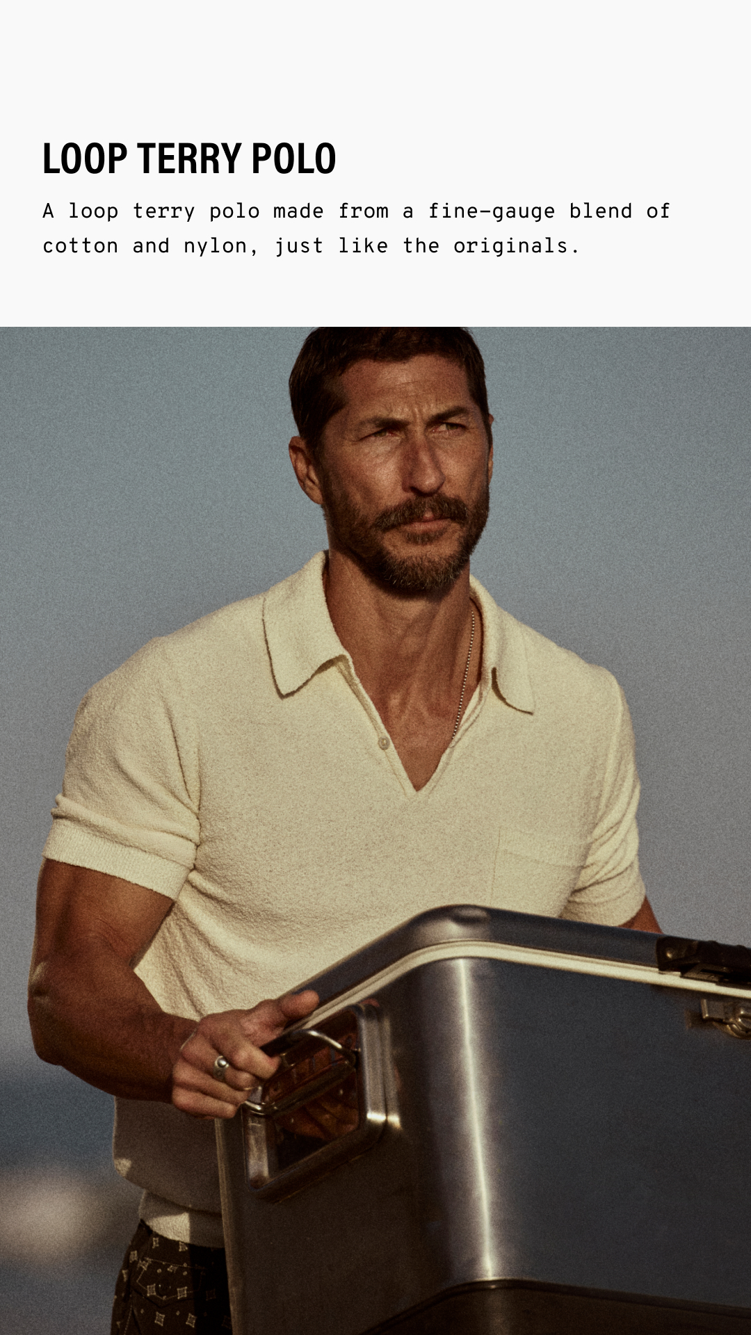 A loop terry polo made from a fine-gauge blend of cotton and nylon, just like the originals.