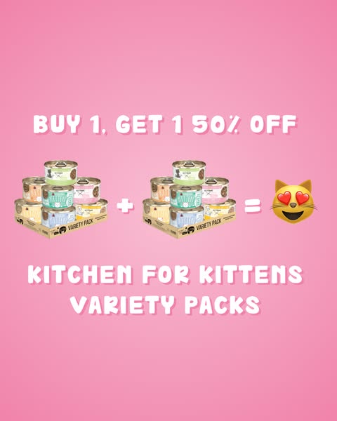 BOGO 50% off Kitchen for Kittens variety packs 😻 Make mealtime exciting with different flavors and textures that help kittens build better eating habits. Your kitten carnivore will be smitten with every tasty bite!