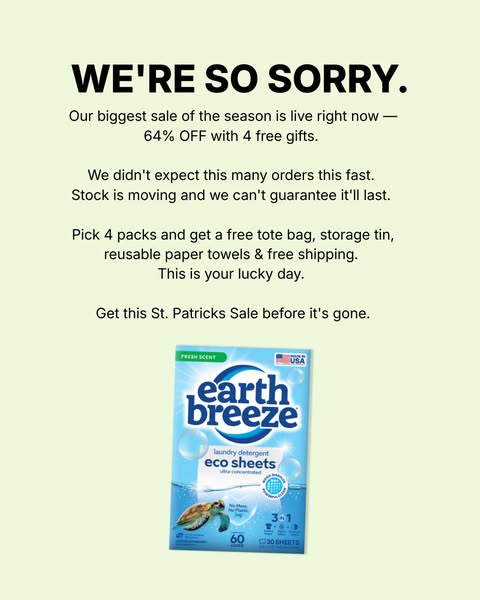 St Patrick's Day Sale! 🍀 

Save on America's #1 laundry detergent sheet!

Our mission is simple: Clean laundry that’s safer for you and the planet.
✅ Free of harsh chemicals like optical brighteners, parabens, preservati