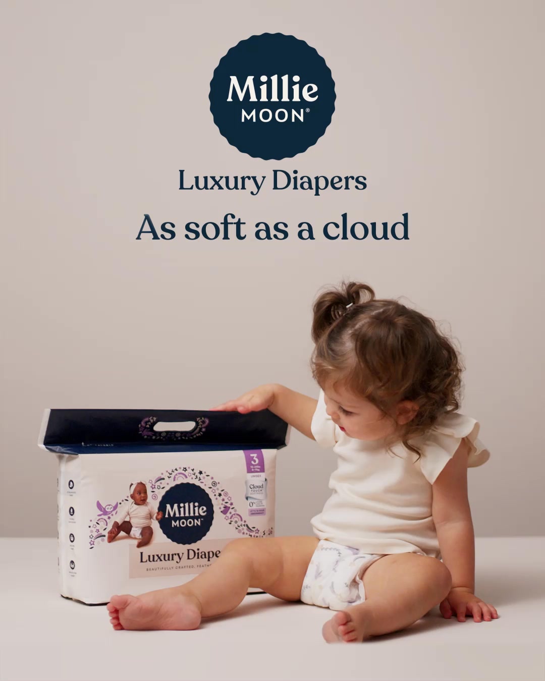 Shop the award-winning diapers at Kroger! 🛒

Only Millie Moon has CloudTouch™ Softness for ultimate comfort. Diapers so soft, they feel like a cloud ☁️