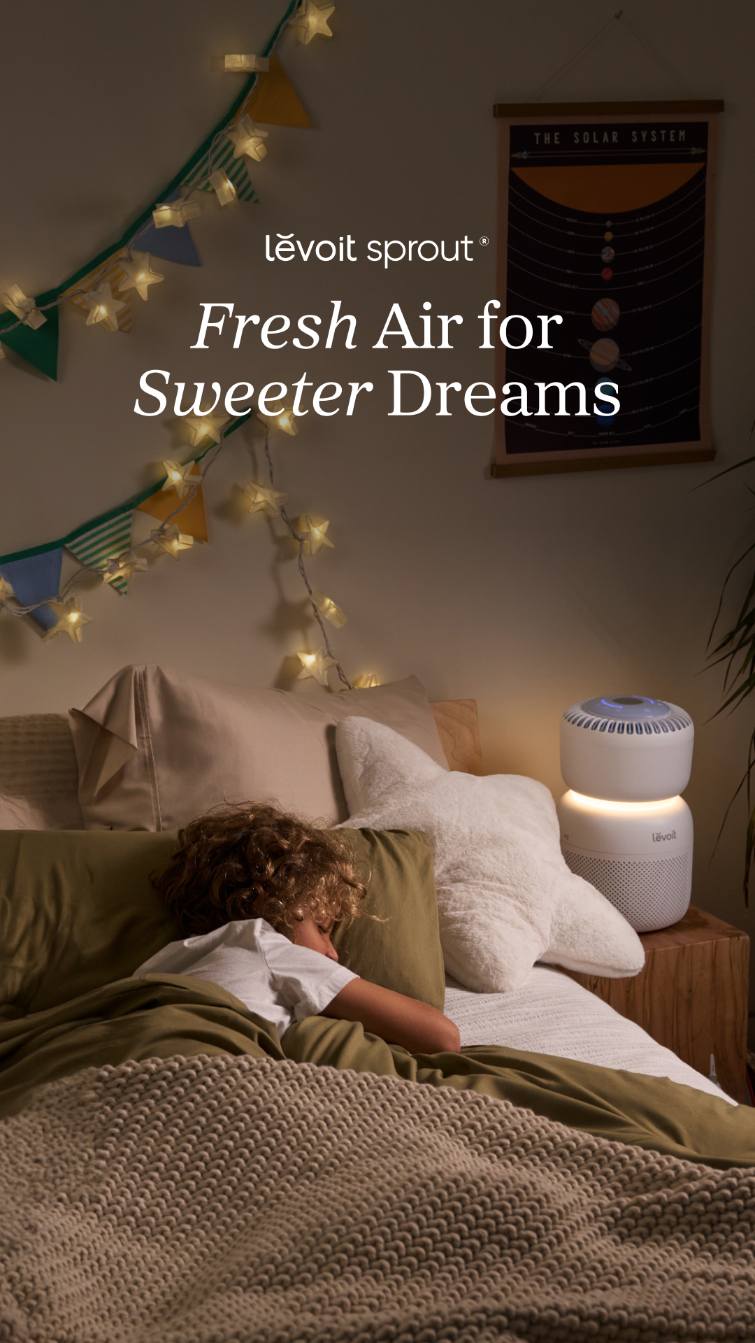 Levoit Sprout® helps optimize your sleep routine with white noise, a blue light-free night light, and smart personalization.