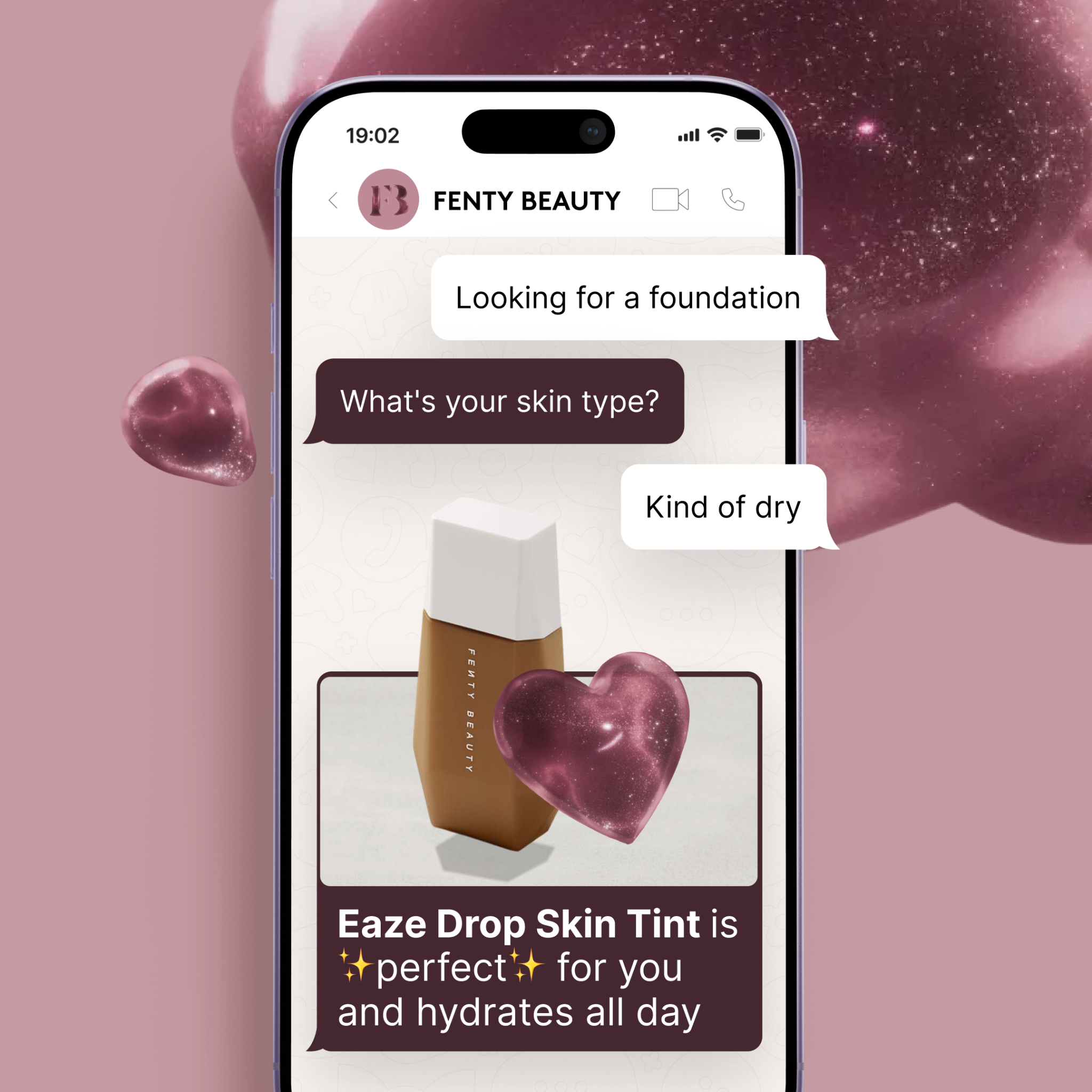 Find ✨your✨ perfect foundation fit with Rose Amber, Fenty Beauty's new virtual beauty advisor on WhatsApp.