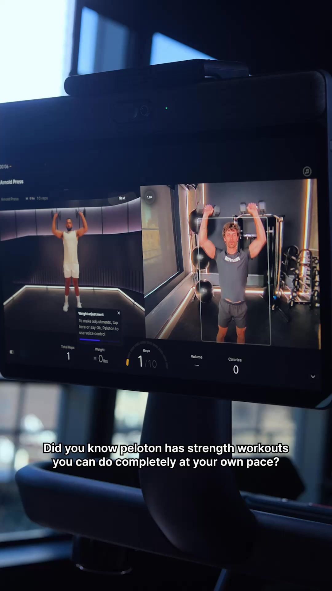 Train your way. Self-paced workouts with Peloton IQ guide reps, rest, and form while you move at your own pace.